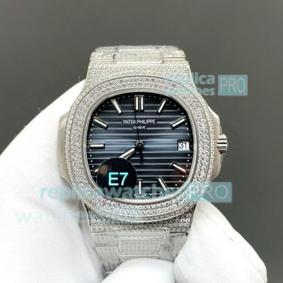 Super Clone E7 Iced Out Patek Philippe Nautilus 5711 Blue Dial Diamond Watch 
